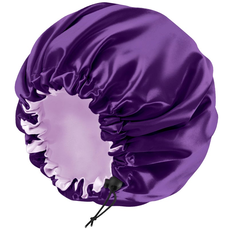 Edoneery Satin Bonnet Silk Bonnet for Curly Hair Bonnet Braid Bonnet for Sleeping Bonnets for Women Large Double-Layer Adjustable Purple - Image 1